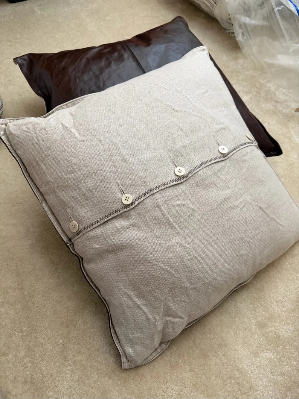 2 Pottery Barn Leather Pillow Covers - Dark Brown 21 x 21